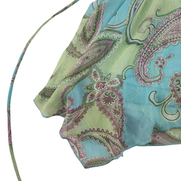 Vintage Y2k Halter Top Small 2000s Paisley Green Blue Lace Chiffon Fairycore - Picture 12 of 15